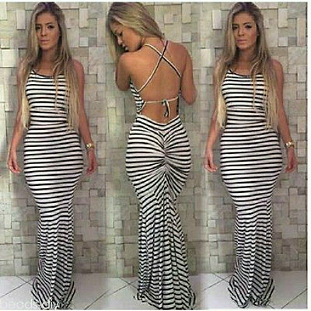 (Last one)Maxi long striped tie back dress - Picture 7 of 8